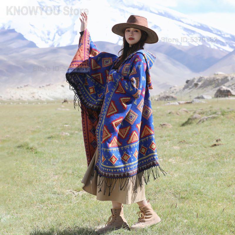 Ethnic Fashion Photography - Women's Ethnic Style Hooded Cloak Shawl